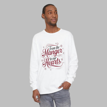 From The Manger To Our Hearts Unisex Garment-dyed Long Sleeve T-Shirt